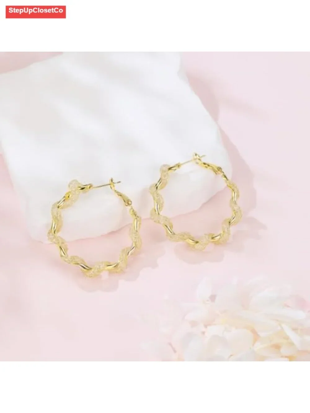 14K Gold Braided Texture Hoop Earrings 32/40mm Twist Design Lever Back Women's